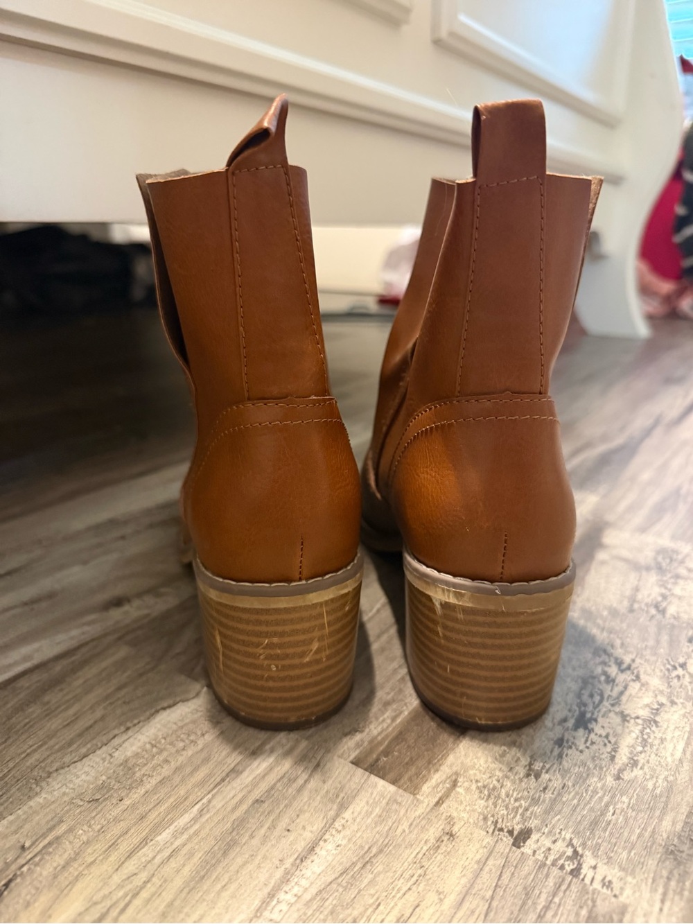 Mossimo Supply Co. Cognac Brown Stacked Heel Ankle Booties - Picture 2 of 5